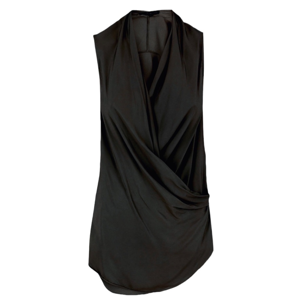 Victoria Beckham Black Sleeveless Asymmetrical Wrap Blouse
